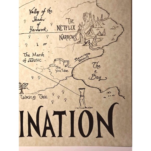 Whimsical Hand-Drawn 'Map of Procrastination' Art Work | NEW - Picture 7 of 12